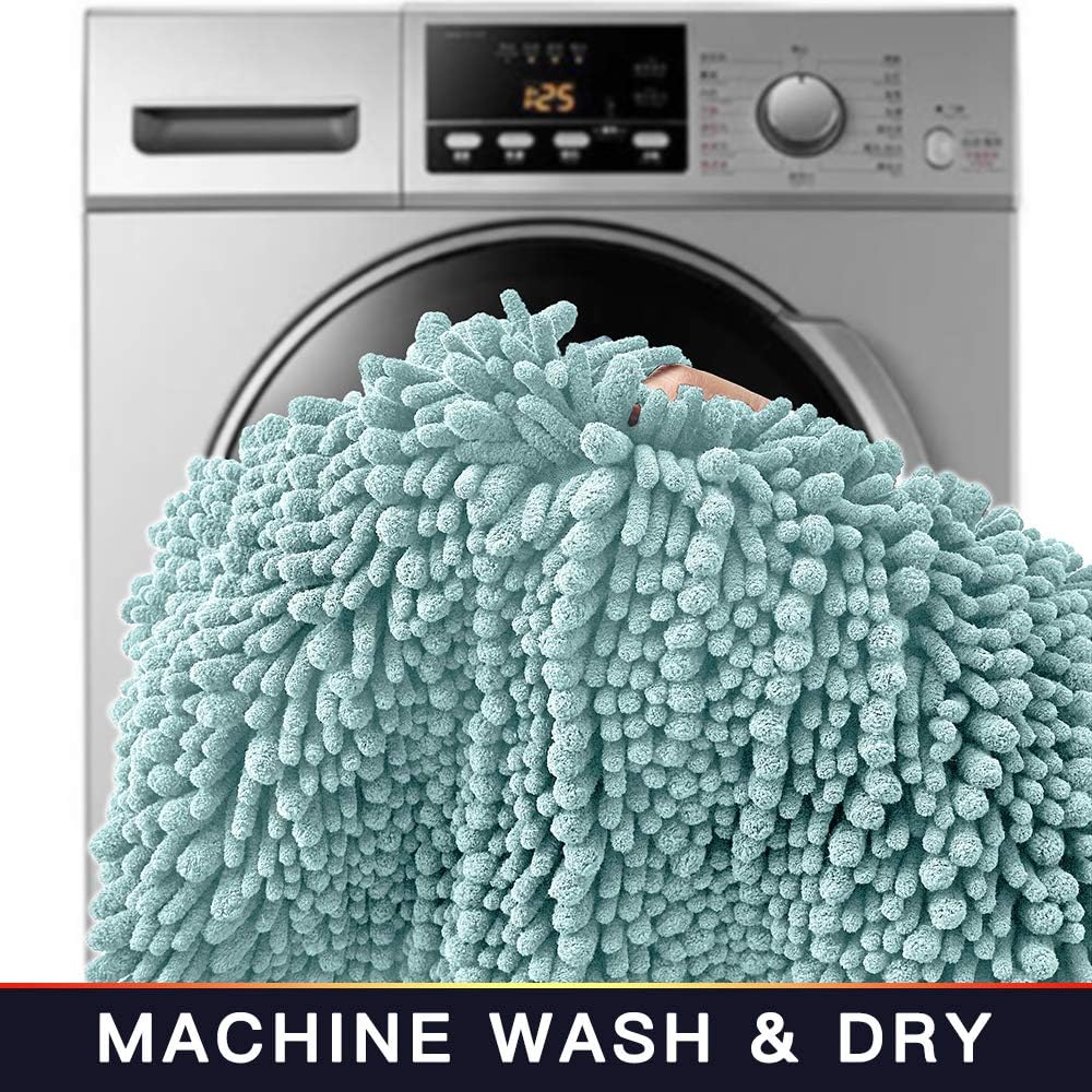 Walensee Bathroom Rug 2 Pieces Set Non Slip Bath Mat (17x24 Plus 20x32 Inch spa Blue) Water Absorbent Super Soft Shaggy Chenille Machine Washable Dry Extra Thick Perfect Carpet for Shower Floor