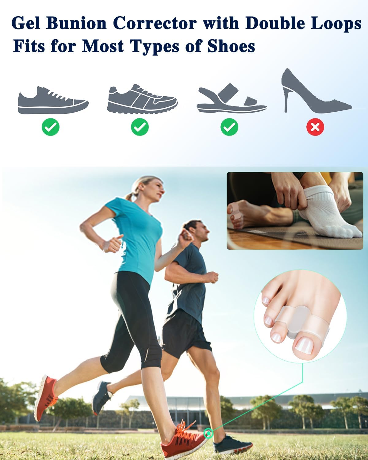 4Pcs Toe Separators for Bunion Correction, Big Toe Straightener Elasticity Hammer Bunion toe Corrector Spacers for Feet Women Men Correct, with 2 Loops (2 Nylon+2 Gel)