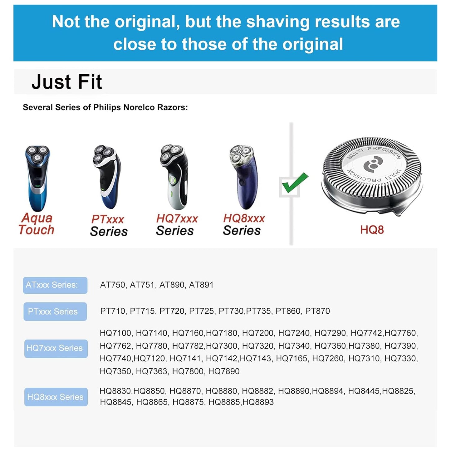 New Upgrade HQ8 Replacement Heads Compatible With Philips Norelco Aquatec Shavers, Razor Blades For PT720 AT880 AT810, HQ8 Blades 6-pc pack