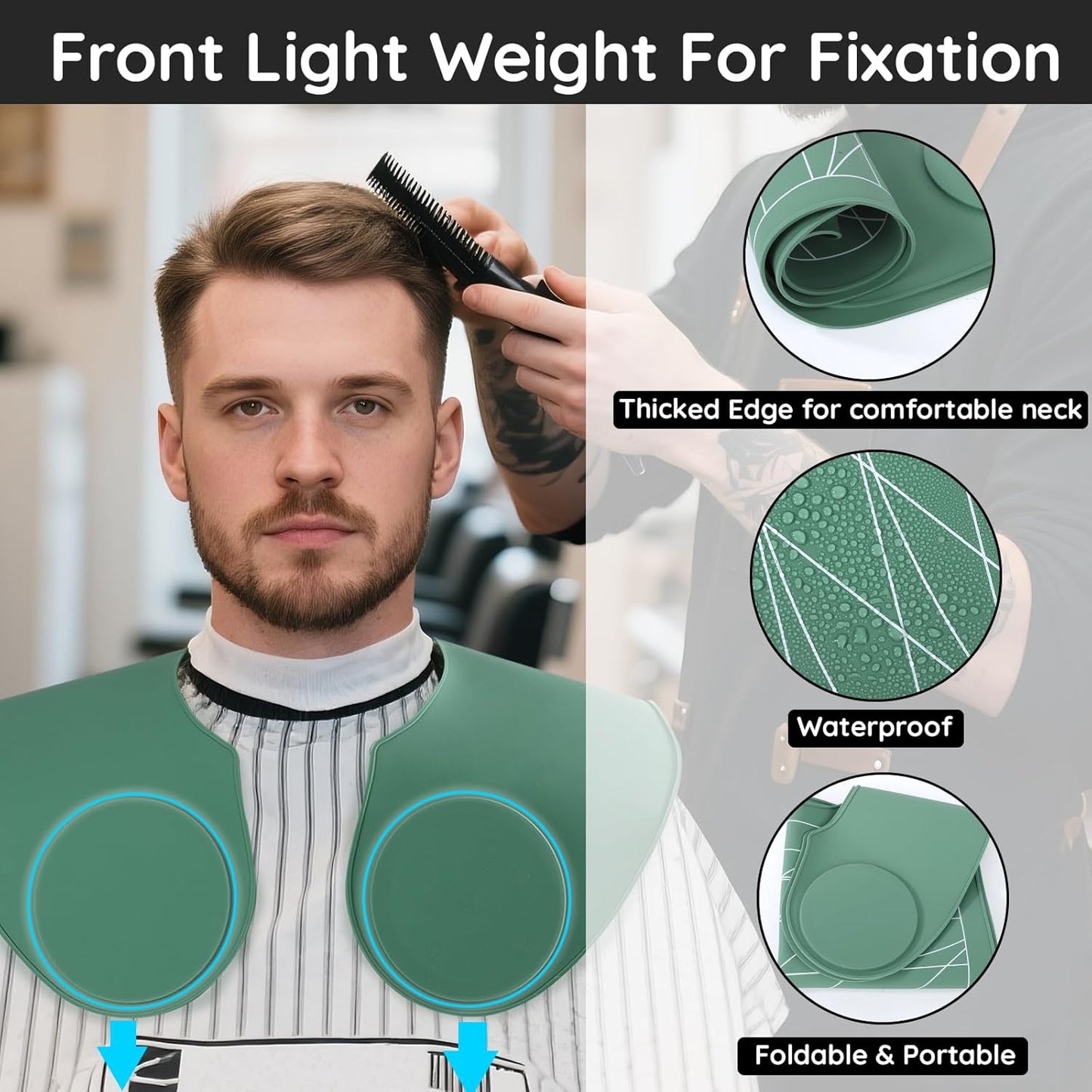 Segbeauty Hair Cutting Guide Mat Green, Longer Silicone Waterproof Cutting Mat for Barber Shop Salon, Professional Salon Hair Cutting Mat with Guidelines Weighted Neck Wrap for Hair Stylist