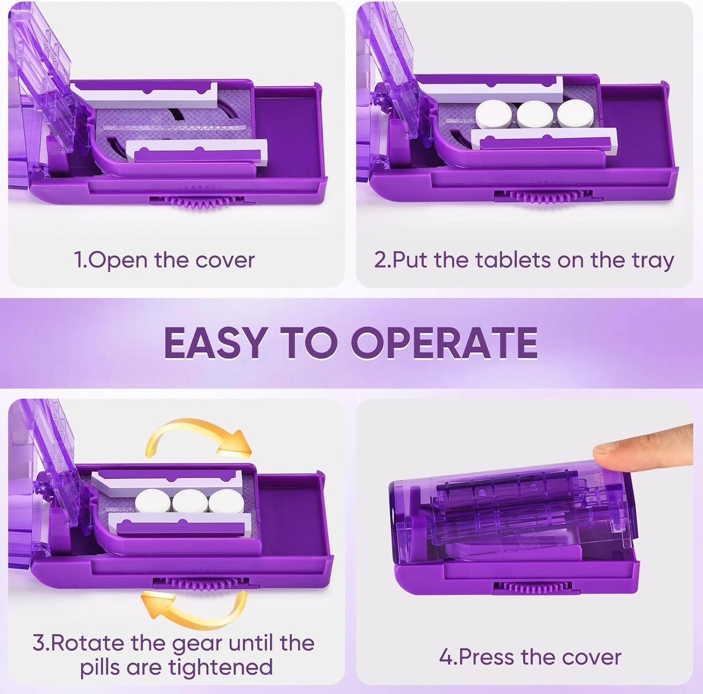 Multiple Pill Cutter for Small or Large Pills, Adjustable Pill Splitter for Multi Tablets, Stainless Steel Cutting Blade and Blade Guard (Purple)