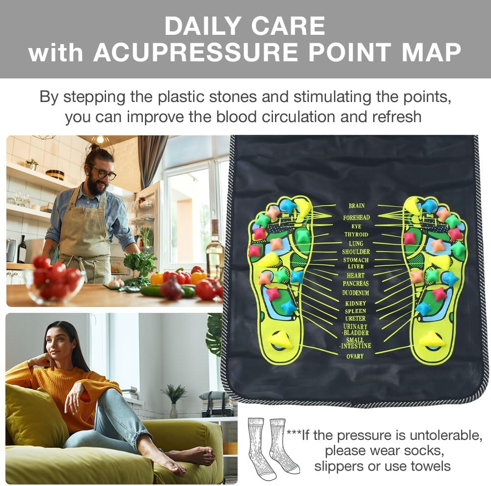 Japard Long Foot Massage Mat, 5.74ft (68.9 x 13.78 Inches), Reflexology Walk Stone Road Acupressure Pad with Chart, Feet Puressure Point Massager for Elderly, Students and Office Workers