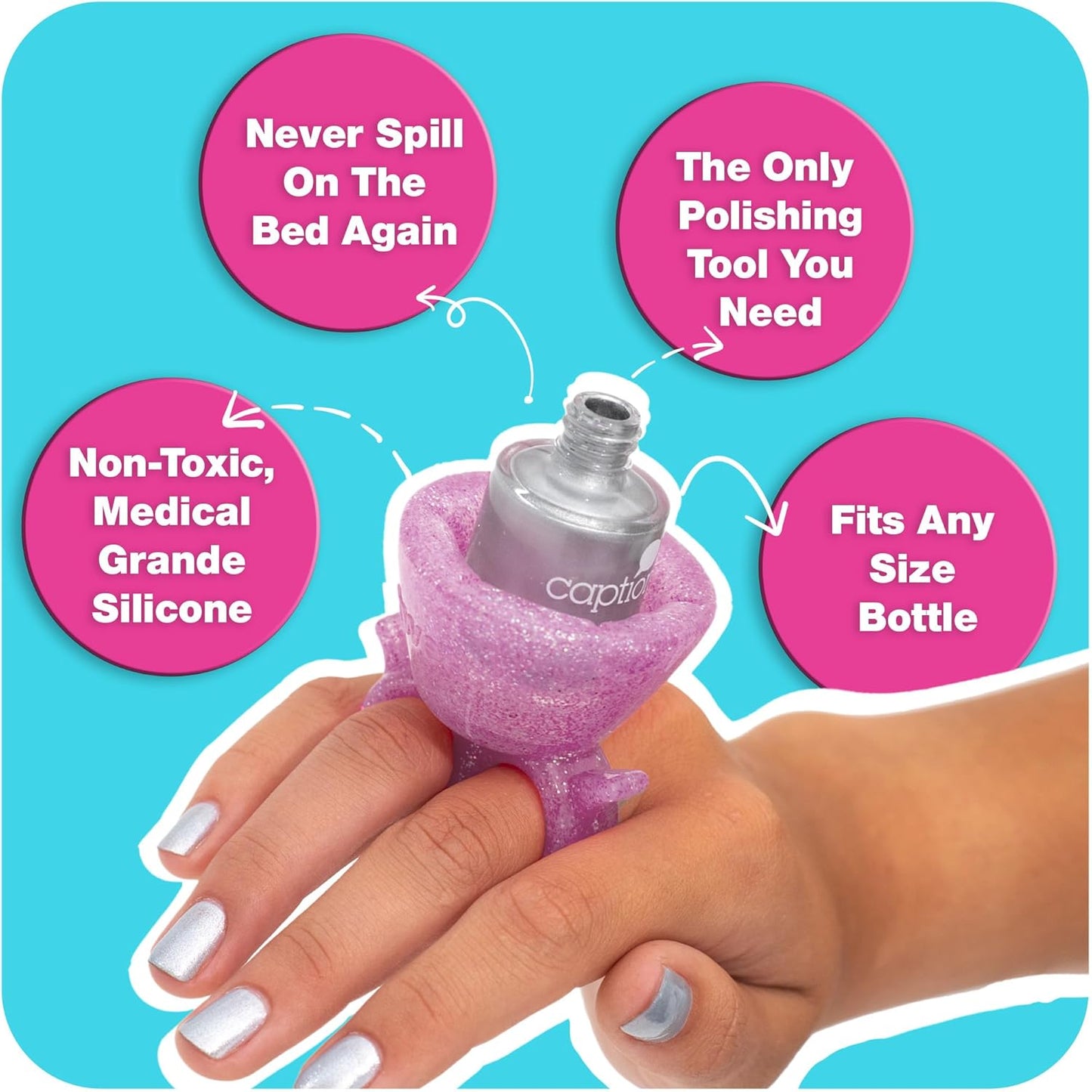 tweexy Wearable Nail Polish Holder Ring - Ideal Gift for Teenage Girls - Nail Polish Holder Stand for Manicure & Pedicure, Fingernail Painting - Nail Polish Accessories (Opal Sparkle)