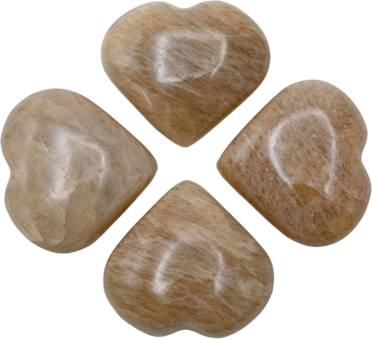 Amazing Gemstone Cream Moonstone Crystal Heart Palm Stone - Pocket Massage Worry Stone for Natural Body Chakra Balancing, Reiki Healing and Crystal Grid