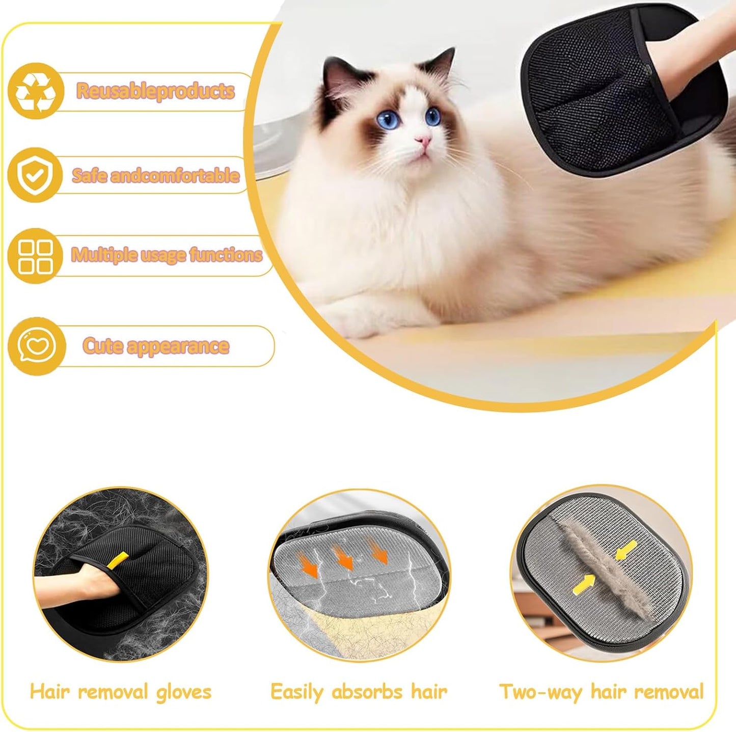 1 piece of electrostatic pet hair remover, Reusable cat and dog hair removal gloves for sofas, clothes, blankets, furniture, and car seats