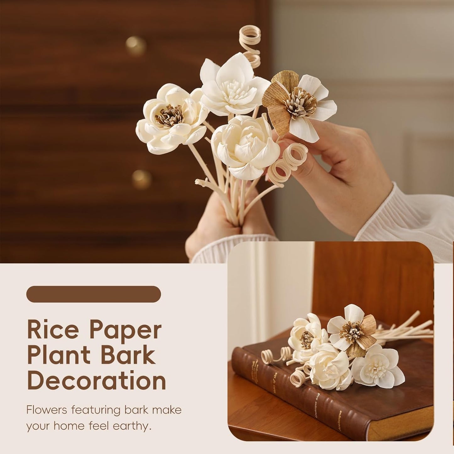 Reed Diffuser Sticks, Reed Diffuser Sticks Flowers, Reed Diffusers Set for Bathroom, Reeds Diffuser for Home, Bedroom Decor, Office,12Pcs, Natural Flower