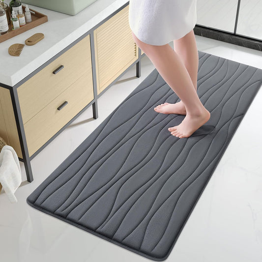 Buganda Memory Foam Bathroom Rug Mat 59x24, Extra Soft and Absorbent Bath Mats, Non-Slip and Machine Washable Bath Rugs for Bathroom Floor,Tub and Shower, Dark Grey