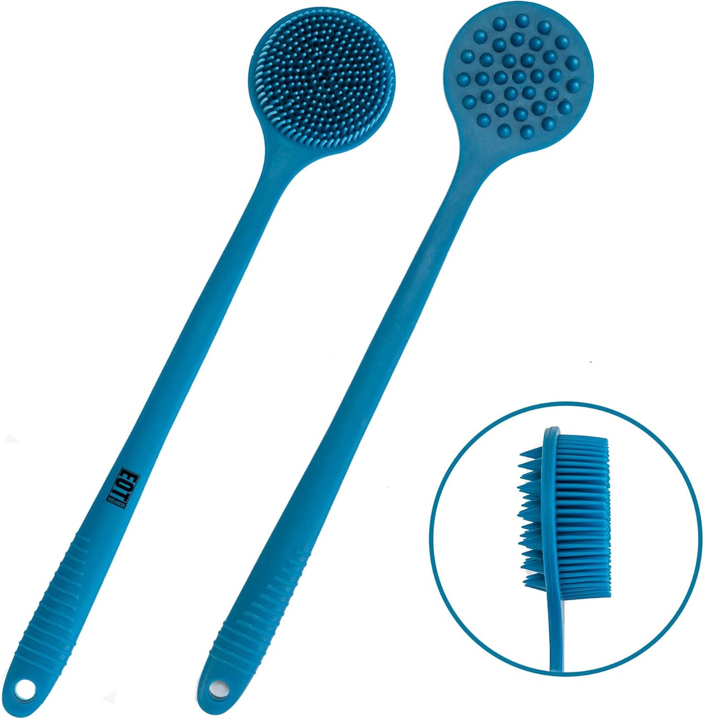 Bendable Long Handled Silicone Body Brush & Hair Scrubber - Bath Shower Back Brush, Shampoo Hair & Scalp Massager, Back Scrubber for Shower (Blue Sapphire)