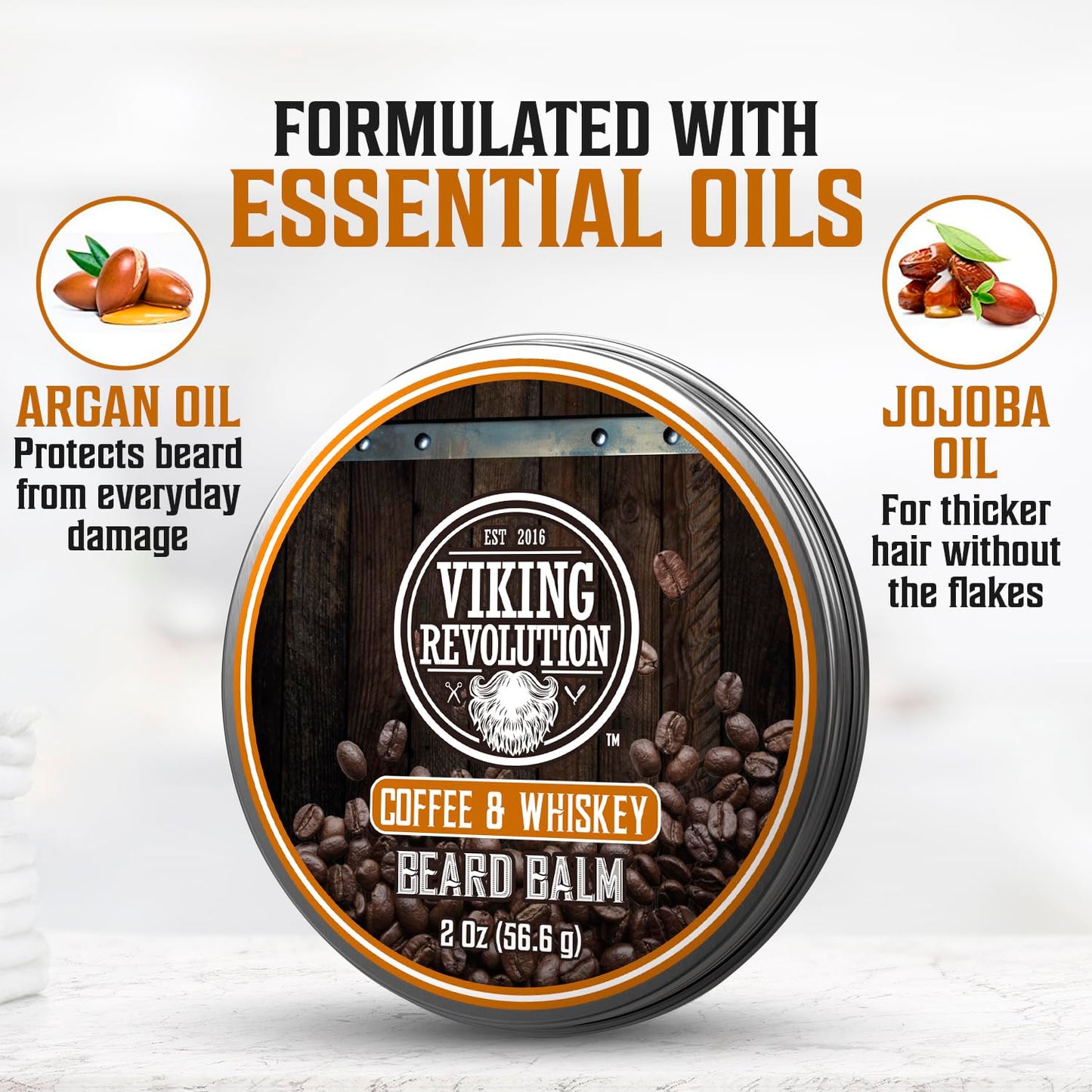 Viking Revolution Coffee Whiskey Beard Balm for Men - Beard Butter for Men with Argan Oil and Jojoba Oil Softener and Moisturizer Styling Balm (1 Pack, 2oz)