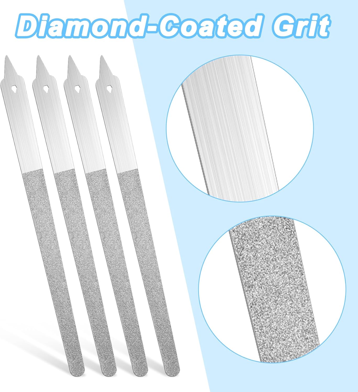 4PCS Diamond Nail File, 6 inch Stainless Steel Diamond Dust Nail File, Stainless Steel Nail Filer for Salon Home