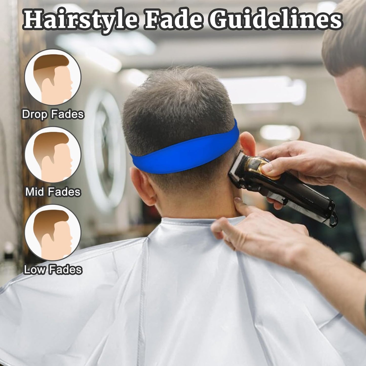Fade Haircut Guide for Men, Self Haircut Kit for Men, Include Hair Cutting Guide & Cape Umbrella & Comb, Neckline Shaving Templat, DIY Hair Cutting Accessories Tools for Home (Blue)