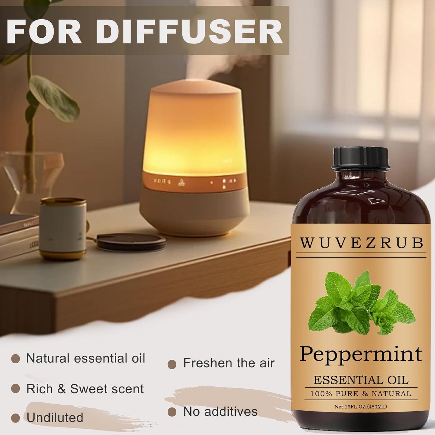 Peppermint Essential Oils 480ML- Pure and Natural Peppermint Essential Oil for Aromatherapy Diffuser,Soap Making & DIY - Peppermint /16 Fl Oz