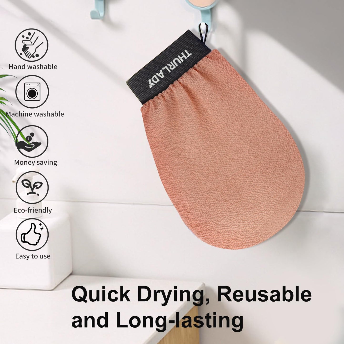 Exfoliating Glove - Korean Exfoliating Mitt - Exfoliating Body Scrubber, Body Exfoliator Scrubber, Viscose Fiber Shower Mitt, Dead Skin Remover for Smooth Skin, Self-Tan Prep & Removal, Peach