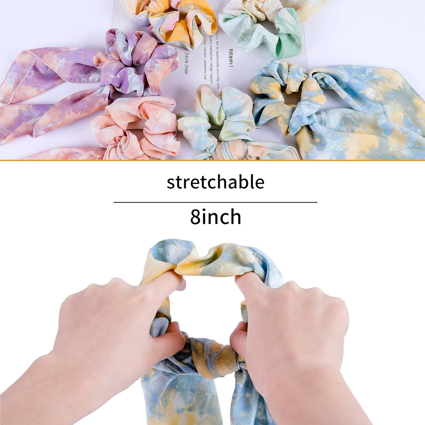 Chiffon Hair Accessories: Scrunchies, Hair Ties, Tie-Dye Scarves, Hair Bows and Bands for Women and Girls (6PCS)