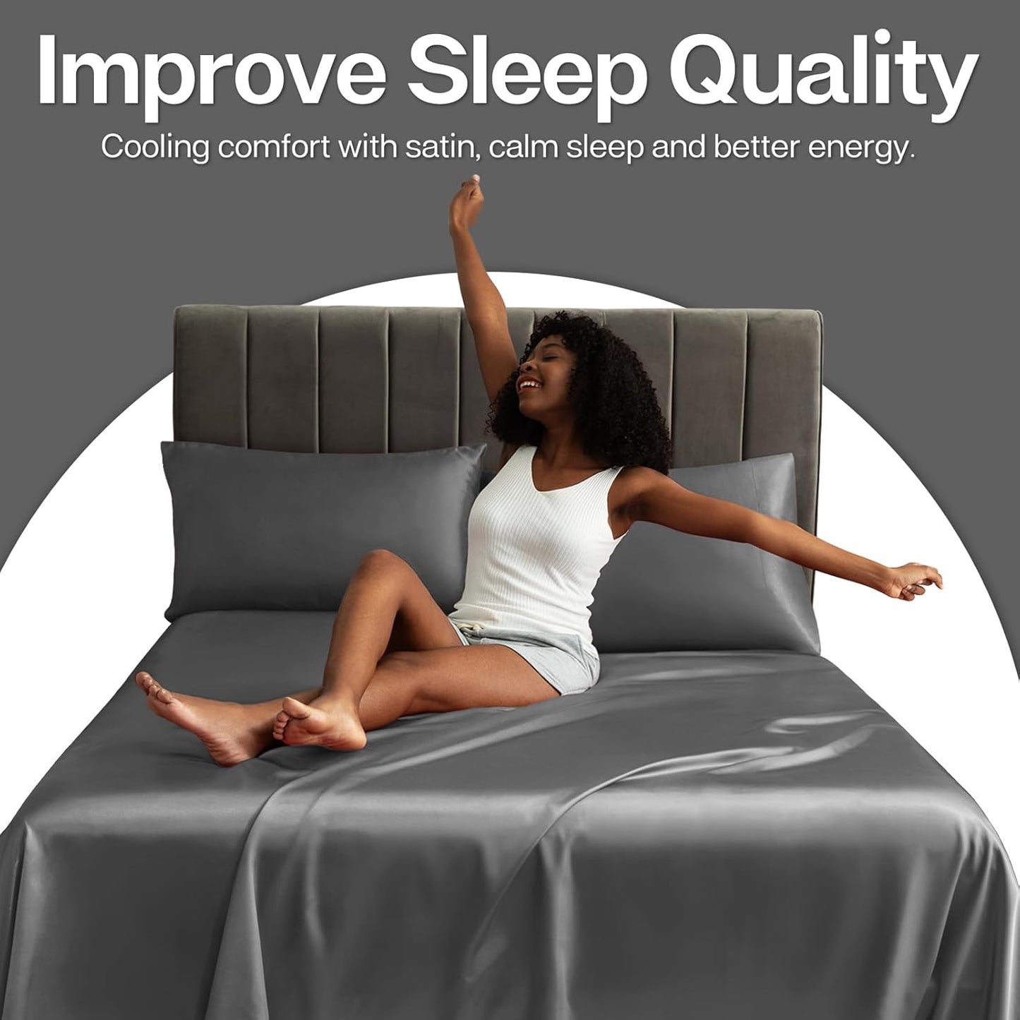 MR&HM Satin Pillowcase for Hair and Skin, Silk Satin Pillowcase 2 Pack, King Size Pillow Cases Set of 2, Silky Pillow Cover with Envelope Closure (20x36, Dark Grey)