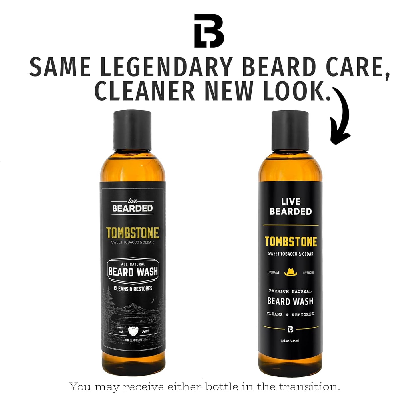 Live Bearded Beard Wash, 8 fl oz - Water-Based Face Cleanser with All-Natural Ingredients for a Gentle, Deep Clean - Made in the USA | Tombstone Scent - Sweet Tobacco, Cedar