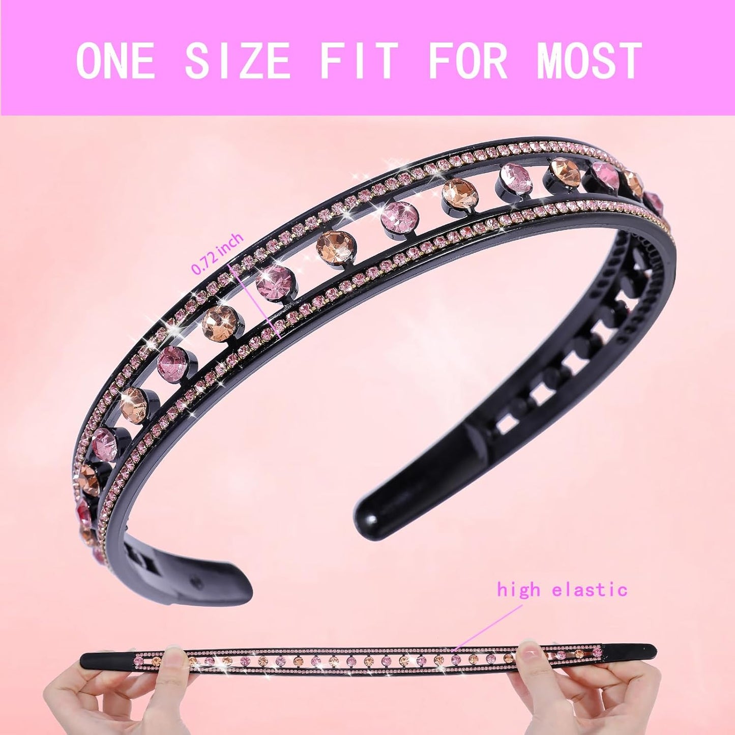Plastic Rhinestone Headbands for Women,6PCS Sparkly Crystal Headband Non Slip Tooth Hair Bands Rhinestone Hair Hoop,Comfortable Daily Prom Party Head Accessories