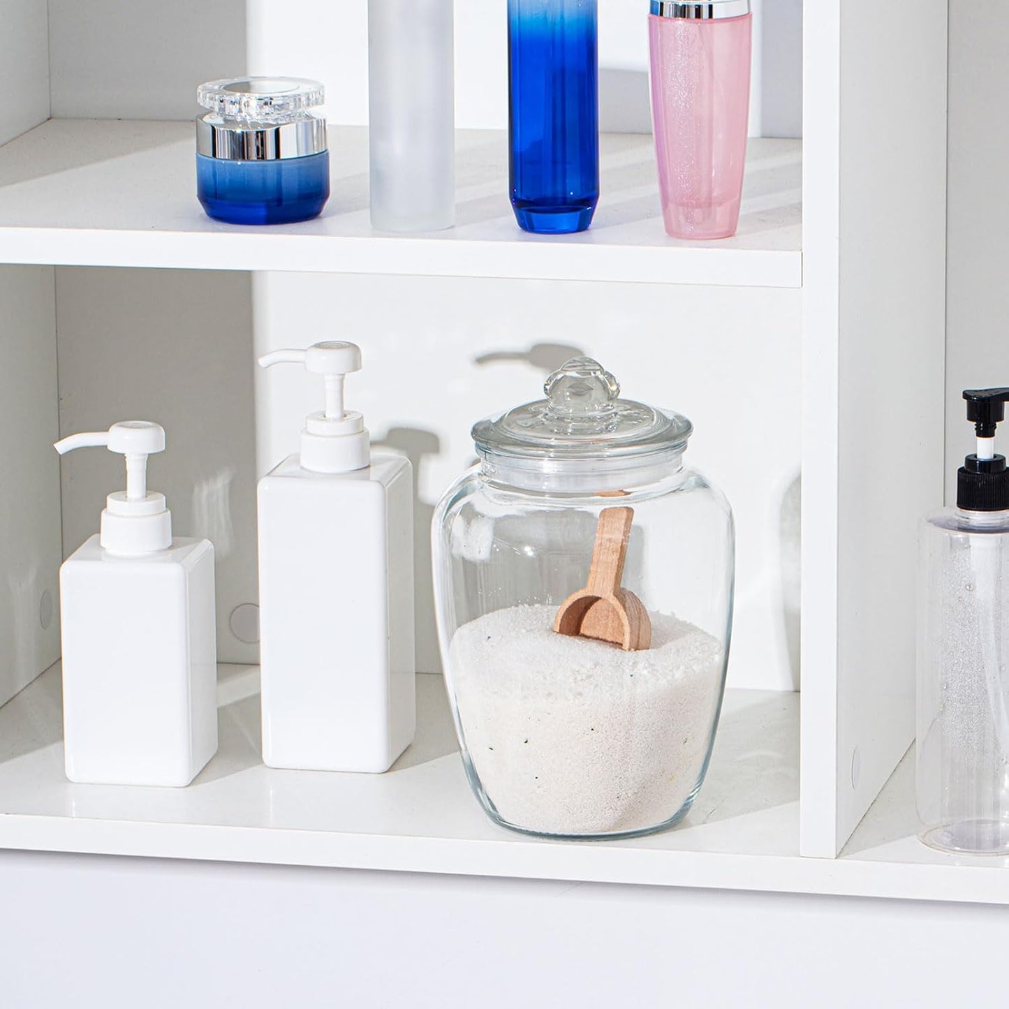 2 Sets 74 oz Bath Salt Container with Airtight Lid and Scoop Big Glass Jar with Wooden Scoop for Bath Flour Salt Candy Tea(Clear)