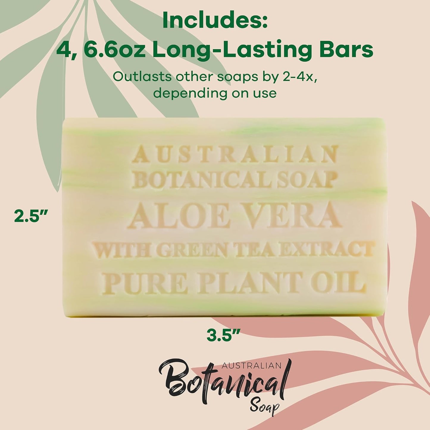 Australian Botanical Soap Aloe Vera with Green Tea Extract 6.6 oz Luxury Soap Bars Enriched with Shea Butter, Pack of 4