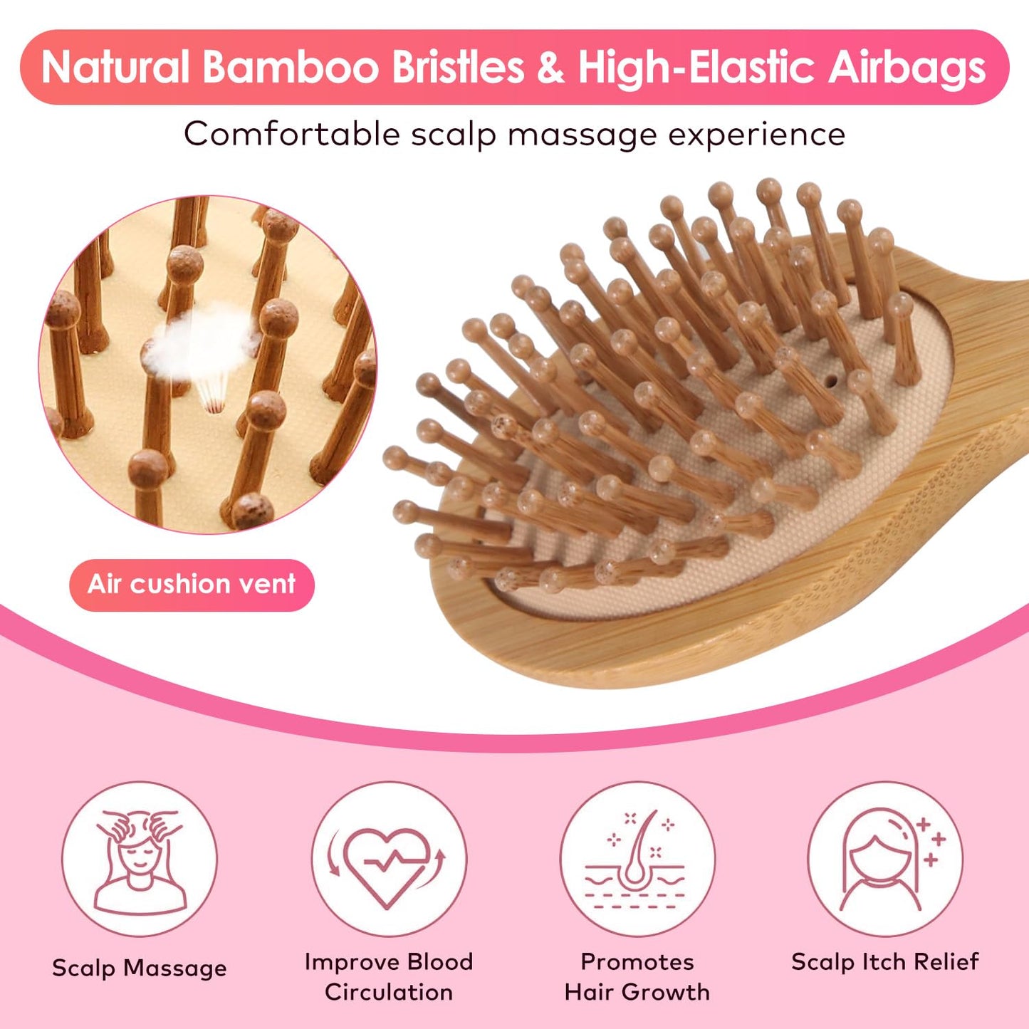 Mini Travel Sandalwood Hair Brush Comb, Bornbyme Wooden Bamboo Massage Scalp Comb for Hair Growth Anti-Static Detangler Brush for Women & Kids