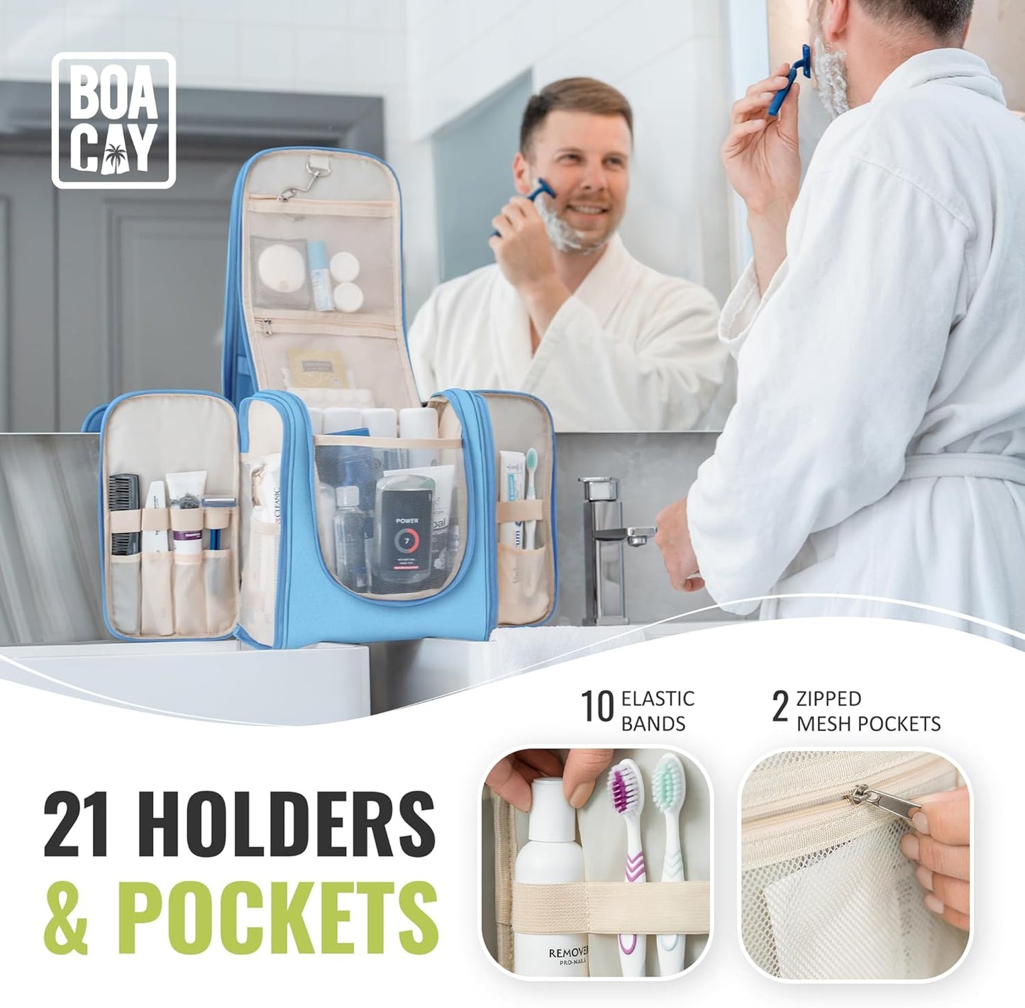 BOACAY Extra Large Hanging Travel Toiletry Bag for Women and Men, Makeup Bag, Bathroom & Shower Organizer Kit for Accessories, Cosmetics, Essentials