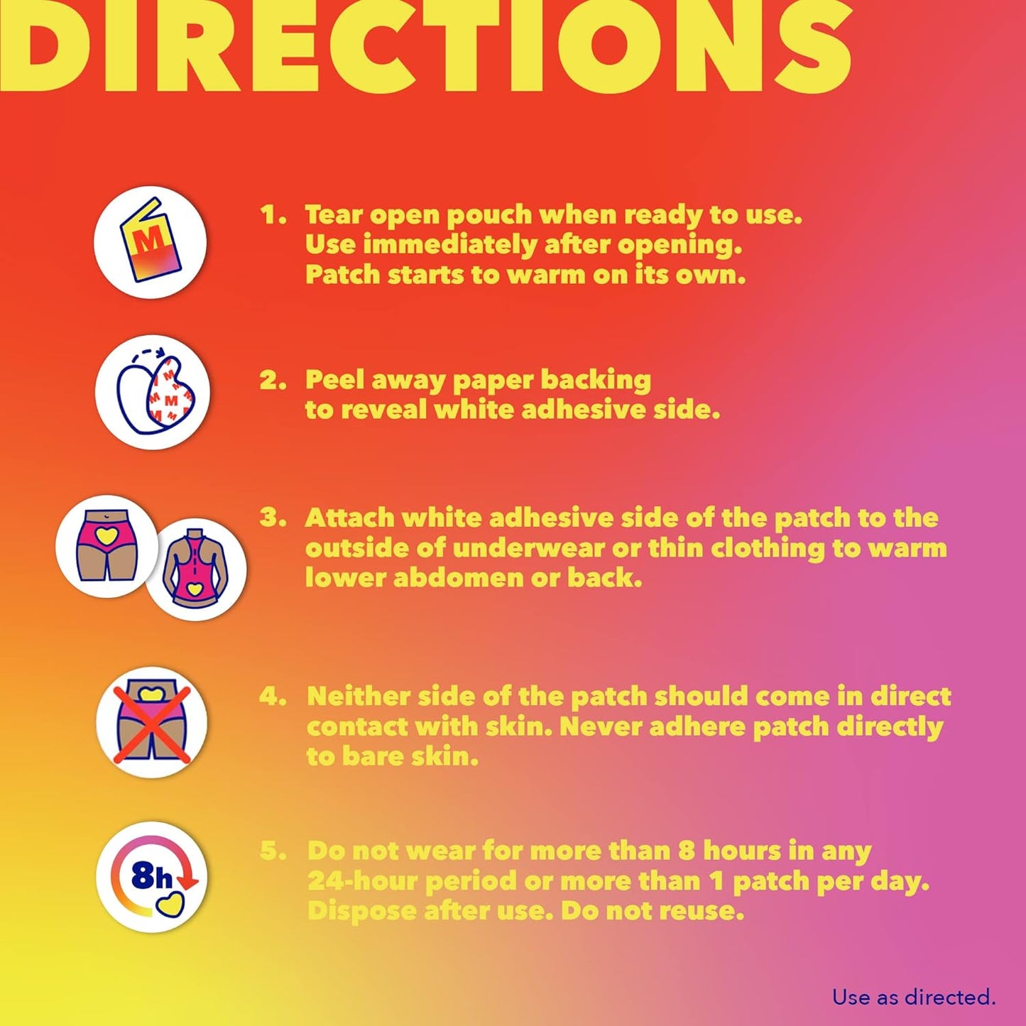 Midol Heat Vibes Menstrual Pain Relief Heat Patches - 6 Count Pack for Period Cramps and Backache