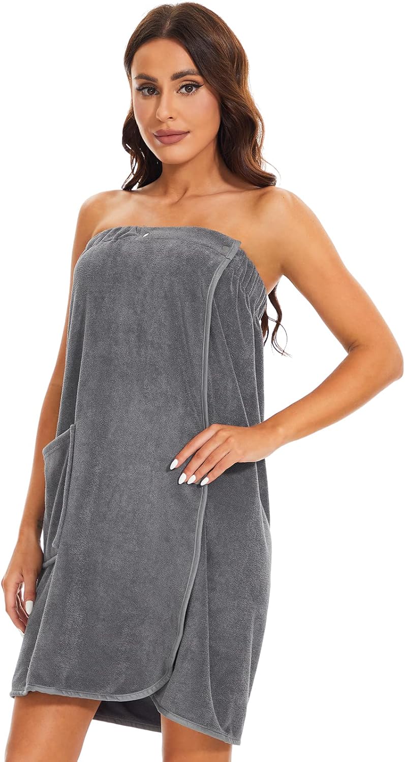 Kniffi Shower Wrap Robe for Women Bath Body Towel Wrap Spa Soft bathrobe with Adjustable Snap Closure