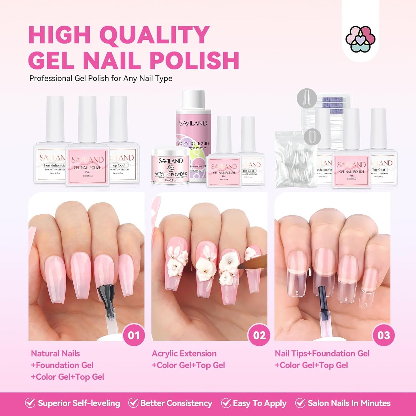 SAVILAND Acrylic Nail Kit with Everything: Professional Nails Kit Acrylic Set for Beginner Acrylic Powder Acrylic Liquid Gel Polish Kit U V Light Acrylic Nail Set Full Acrylic Nail Supplies Home Salon