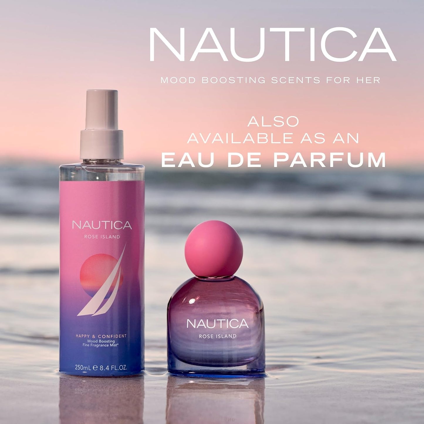 Nautica for Her Rose Island Body Mist, 8.4 Fl Oz (Pack of 1), Notes of Lemon, Rose, and Musk, Women's Fragrance, Long Lasting, Mood-Boosting Fragrance, Vegan Formula