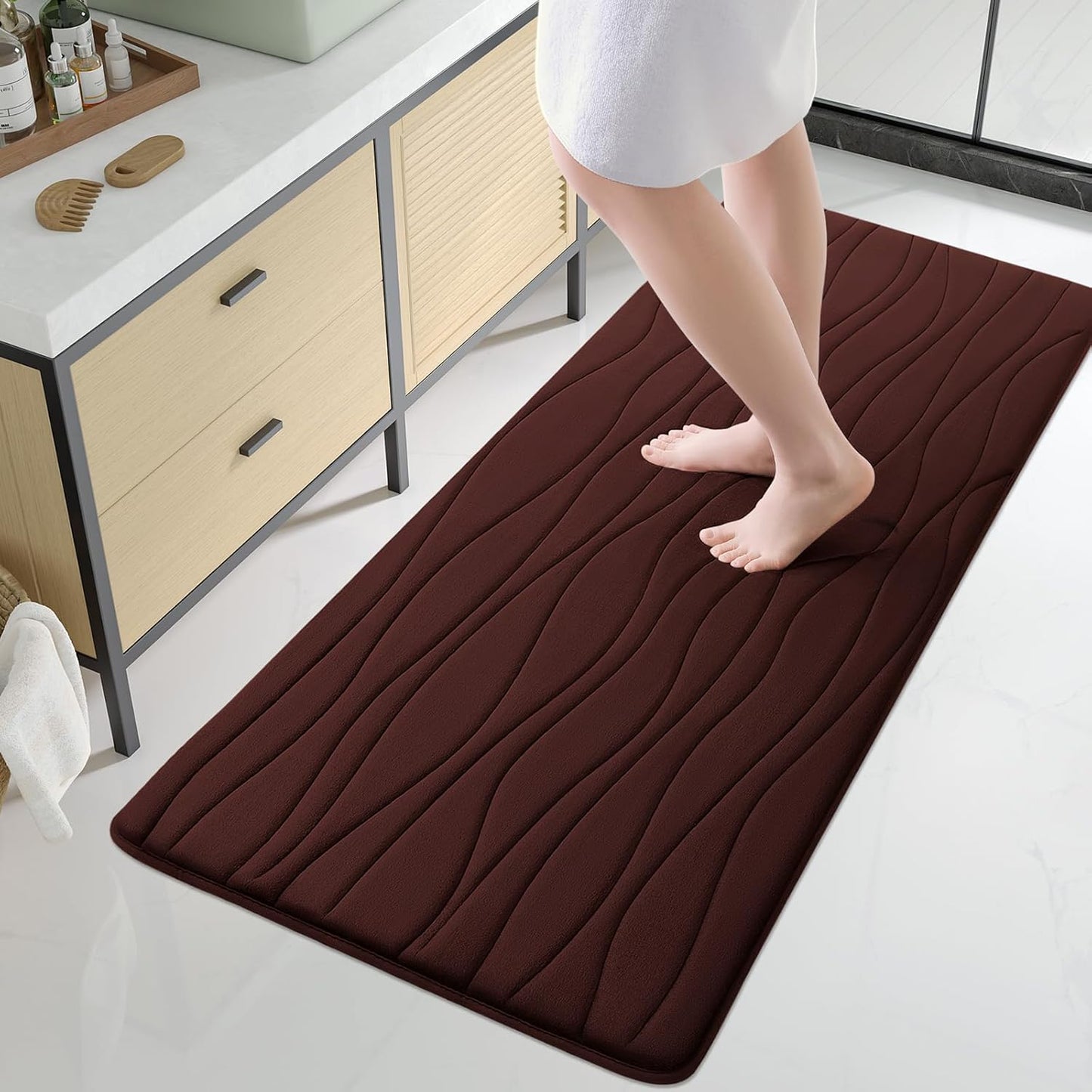 Buganda Memory Foam Bathroom Rug Mat 54x24, Extra Soft and Absorbent Bath Mats, Non-Slip and Machine Washable Bath Rugs for Bathroom Floor,Tub and Shower, Brown