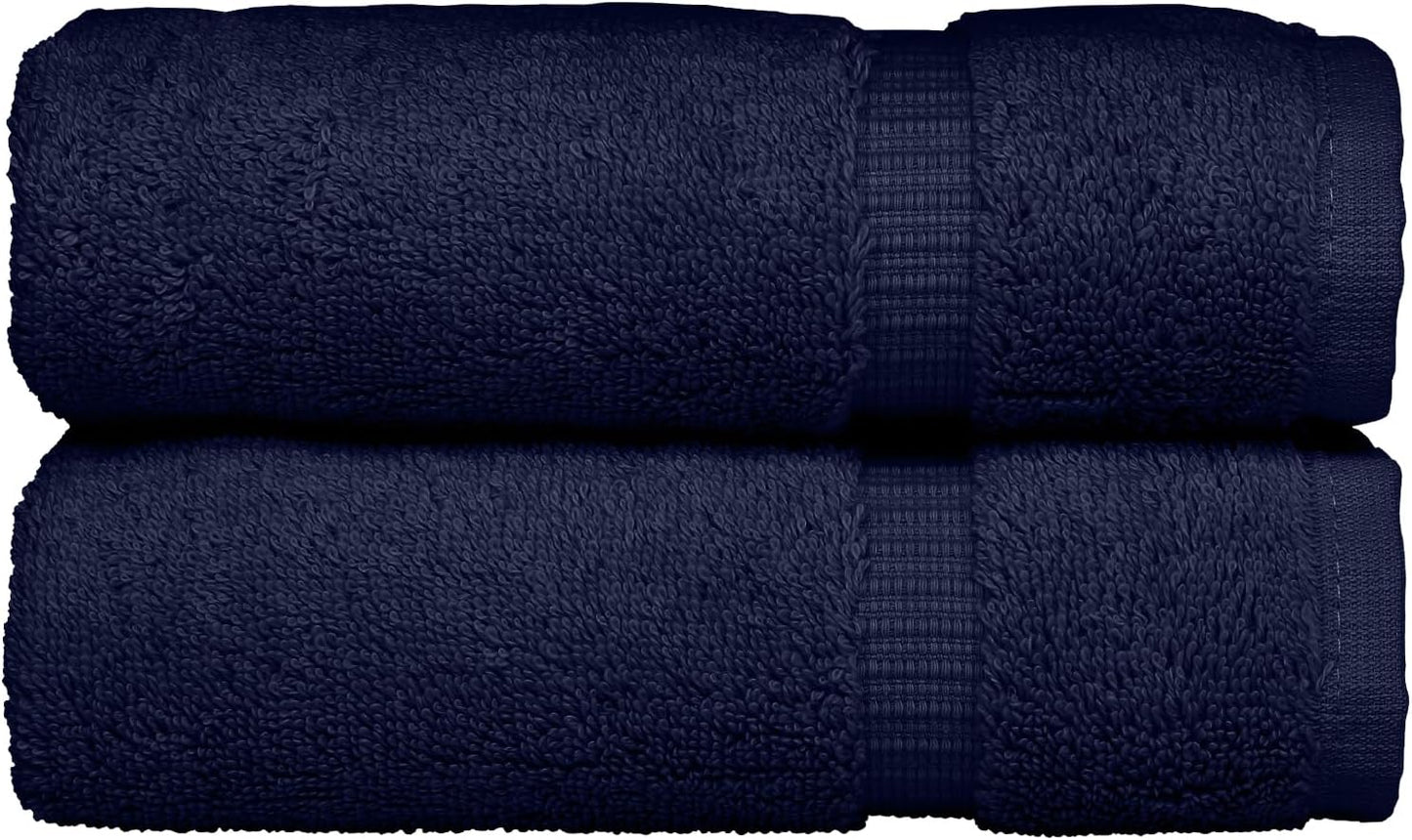 Monogrammed Hand Towel, Personalized Initial Gift, Extra Absorbent 100% Turkish Cotton - Soft Terry Finish - Set of 2 - White Block Initial H - Embroidered on Navy Blue Towels