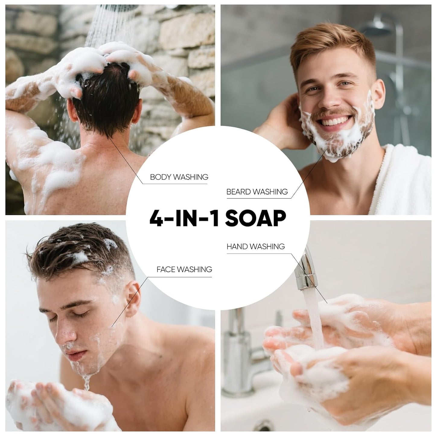 Rinse & Robust Mens Bar Soap 4Pcs Natural Soap Bar Set with Tea Tree & Glycerin, Moisturizing Face Body Hand Beard Wash, Citrus Scent Gift for Men | 5.3 oz of 4 Bars