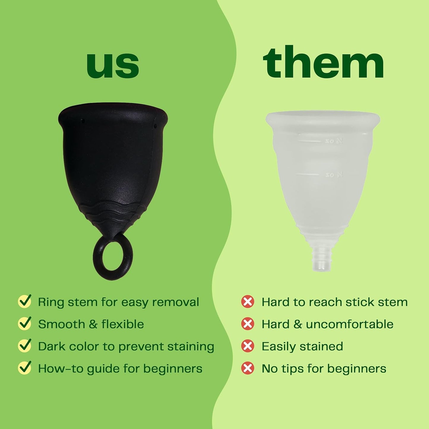 Viv for Your V Large Premium Menstrual Cups for Heavy Flow, Pull Tab Ring Stem Easy Removal, Soft Tampon Alternative, Comfortable 12 Hour Wear, Medical-Grade Silicone Reusable Period Cup