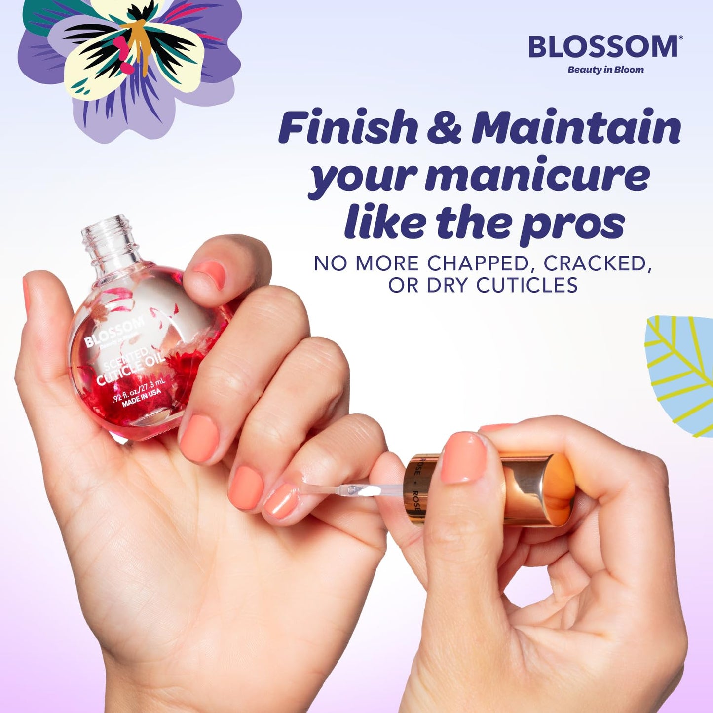 Blossom Cuticle Oil for Nails, Hydrating, Moisturizing, Scented Nail Oil Cuticle Care, Infused with Real Flowers, Made in USA, 0.92 fl. oz, Grape