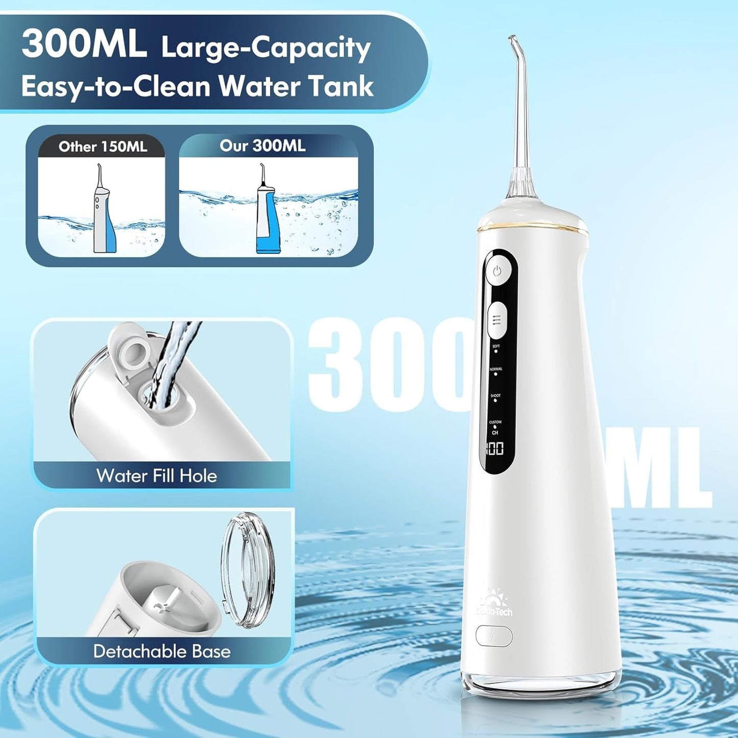 Water Flosser for Teeth, Cordless Oral Irrigator Portable Dental Cleaner Picks with 8 DIY Modes 7 Jets 300ml Tank Braces Flossers Rechargeable (White)
