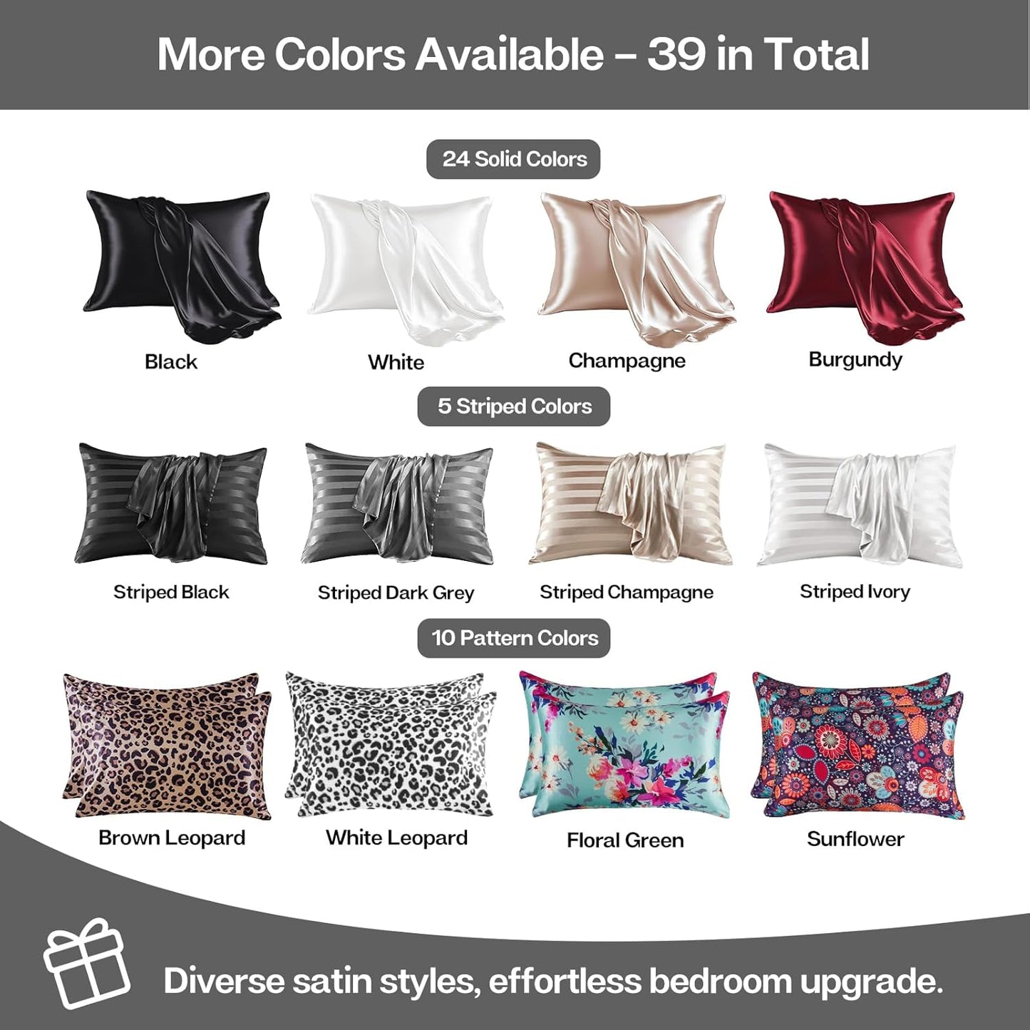 MR&HM Satin Pillowcase for Hair and Skin, Silk Satin Pillowcase 2 Pack, Standard Size Pillow Cases Set of 2, Silky Pillow Cover with Envelope Closure (20x26, Dark Grey)