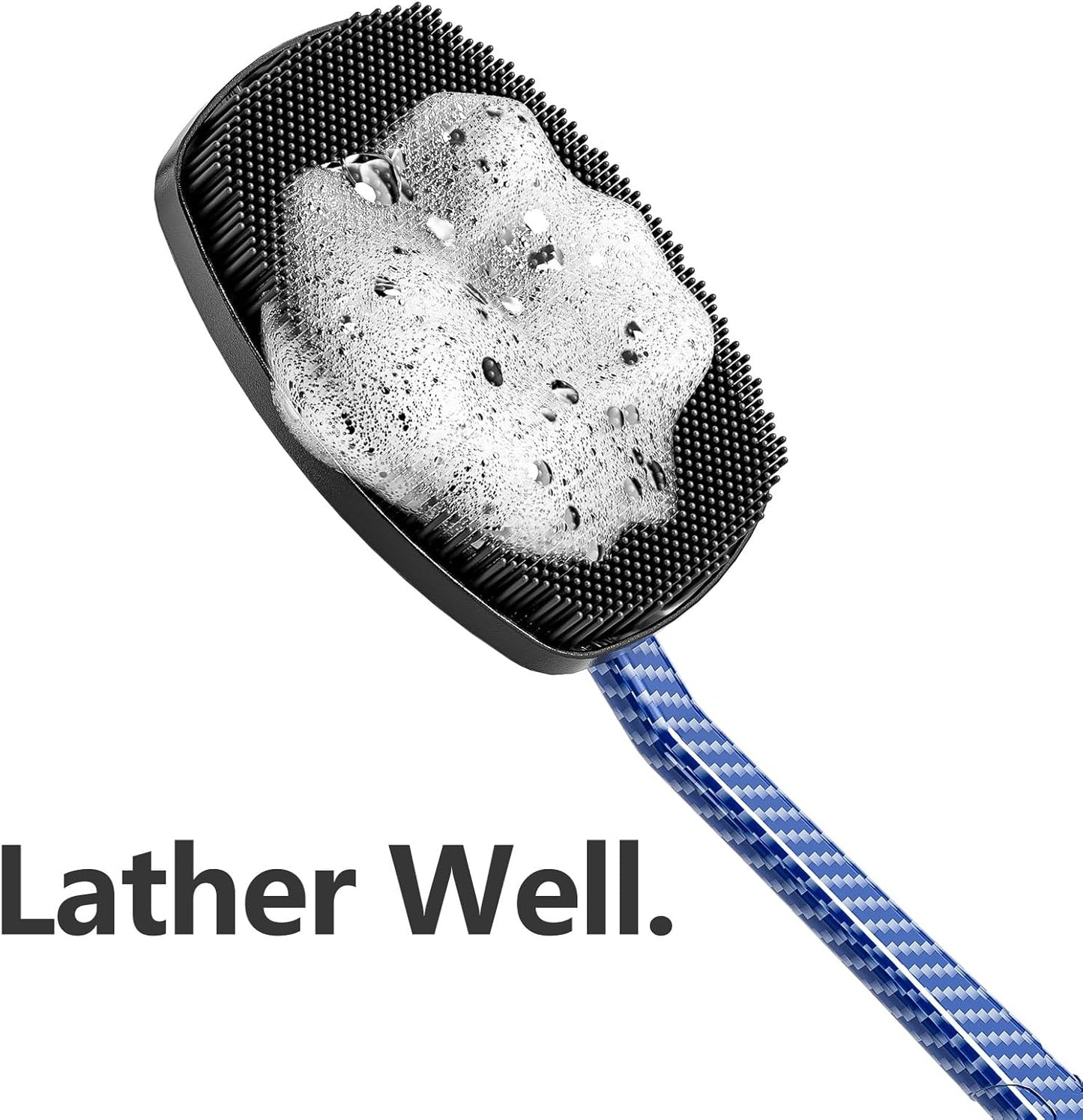 New Camo Fiber-Blue Silicone Back Scrubber for Shower,Back Shower Brush with Long Handle Back Scrubber for Men and Women