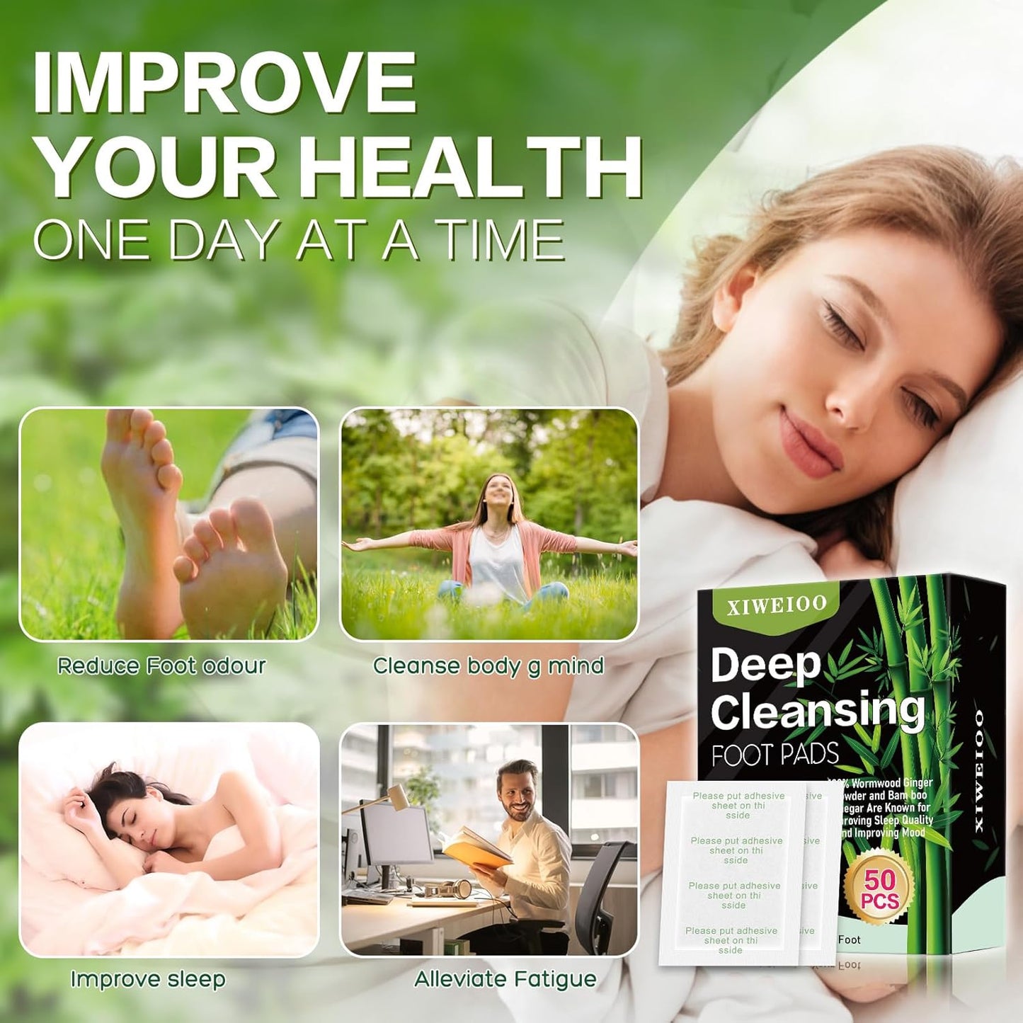 50 Pack Foot Pads, Ginger Oil Bamboo Charcoal, Foot Care Patch Message Deep Cleansing for Stress Relief, Better Rest, Feet Health Patches, Relaxing Muscles