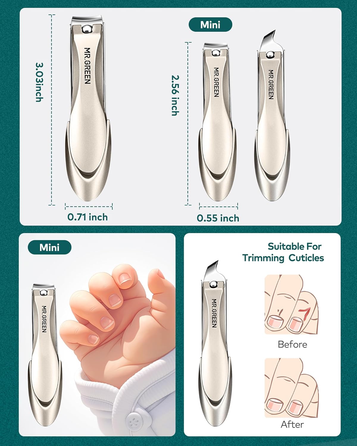 MR.GREEN 8-in-1 Manicure Set– Professional German Stainless Steel Nail Care Kit with Splash-Proof Nail Clippers, Toenail Clippers, Cuticle Tools, Travel Grooming Kit for Men & Women with Leather Case