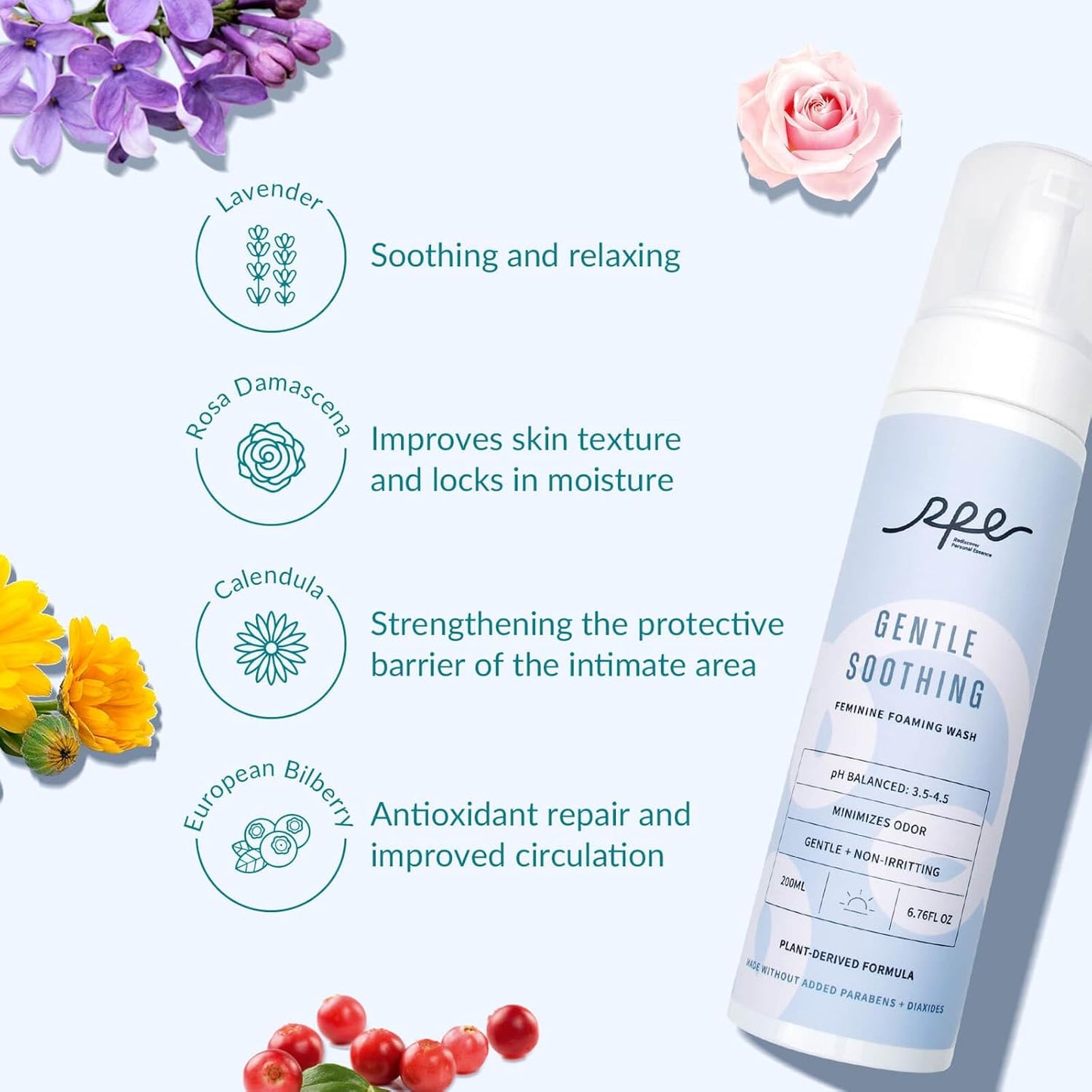 Gentle Soothing Feminine Wash for Women, Vaginal Reduces Odor Body Wash, Ph Balance Plant-Based Cleanser for Sensitive Skin - Paraben & Dioxide Free, Unscented, 6.76 Fl.Oz, Pack of 4