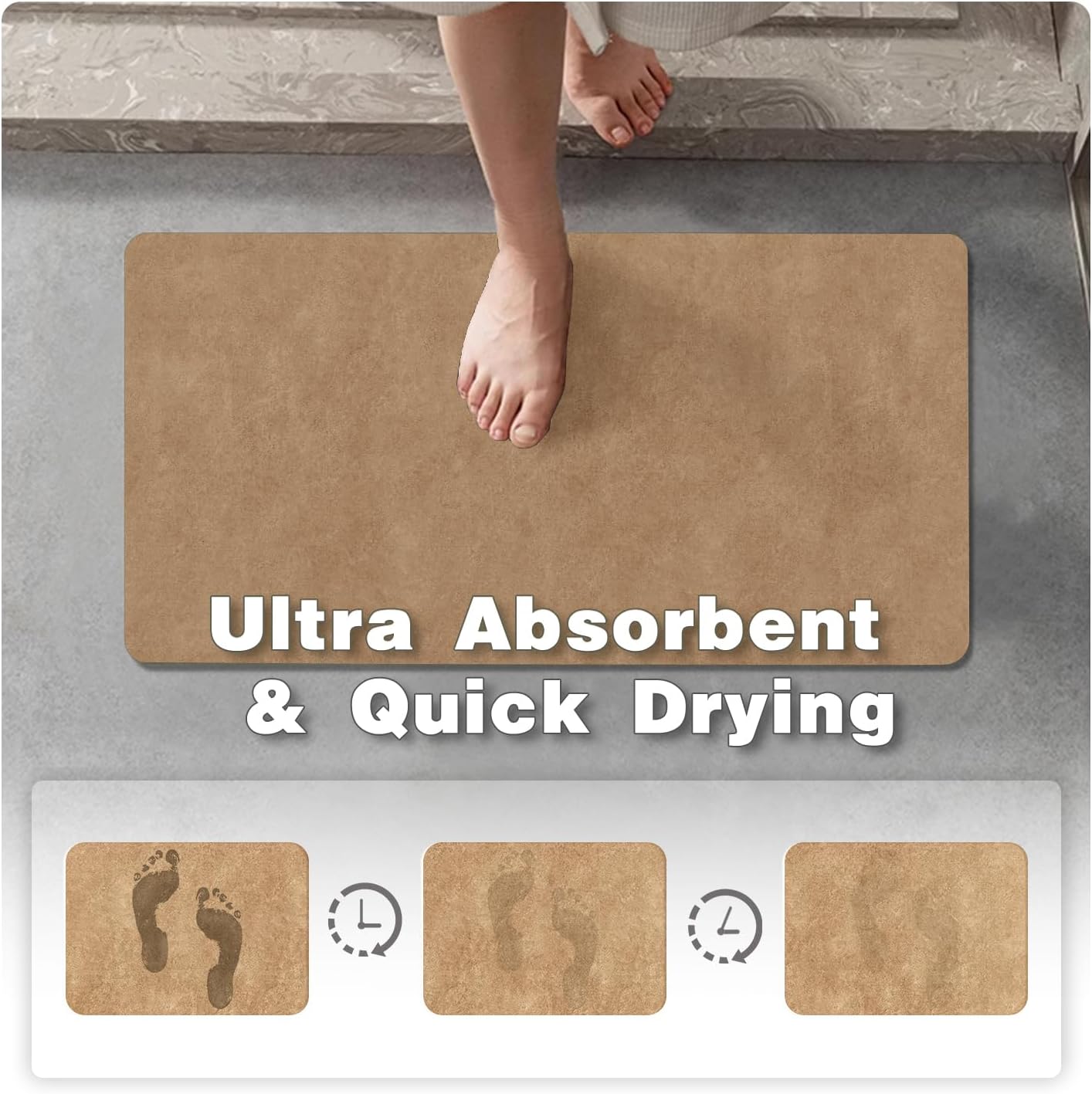 Bathroom Mat Quick Dry, Bathroom Rugs Non Slip Washable Thin Absorbent Bath Mat Fits Under Door Bathroom Floor Mat Perfect for Bath, Shower, or Sink 24"x48" Camel