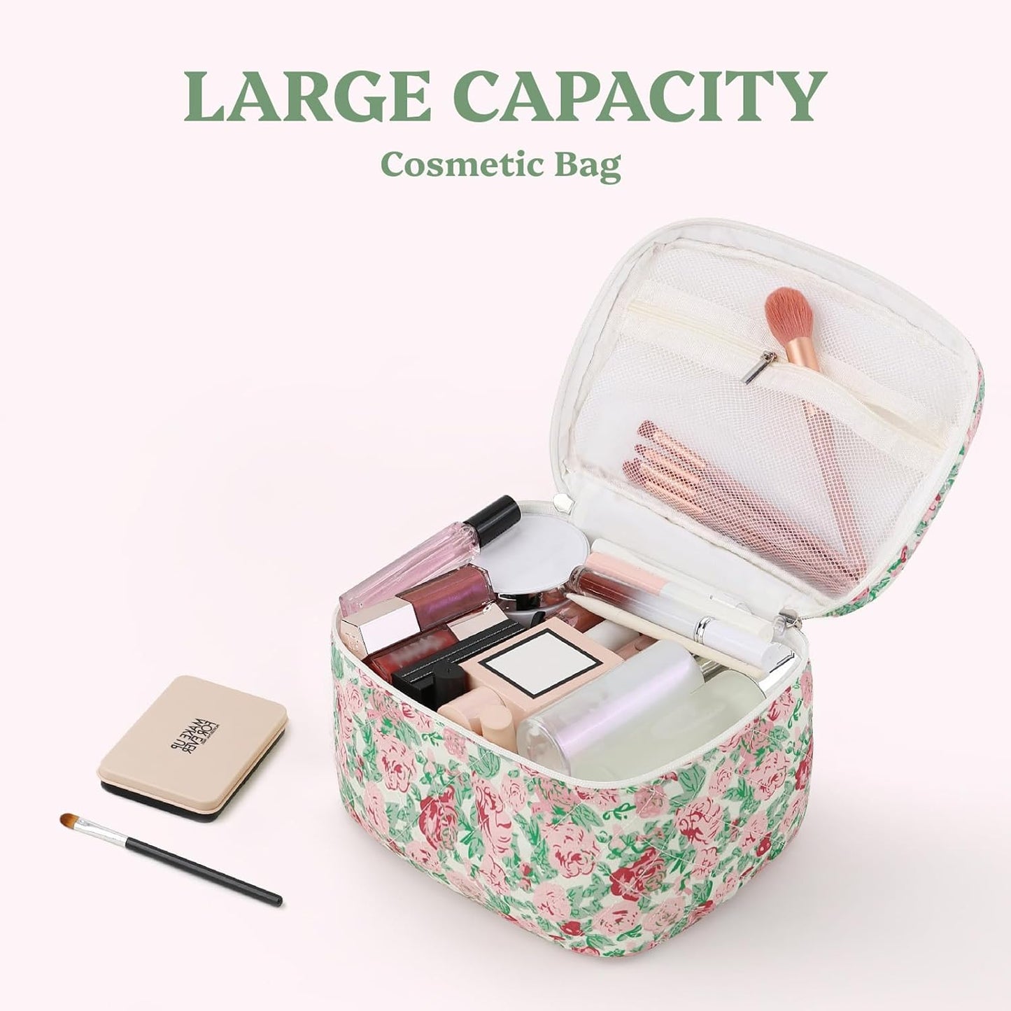 Prite Large Makeup Bag Cute Cosmetic Bag for Women Girls Floral Coquette Aesthetic Toiletry Bag Travel Make Up Organizer Bag (Rose Multiflora)