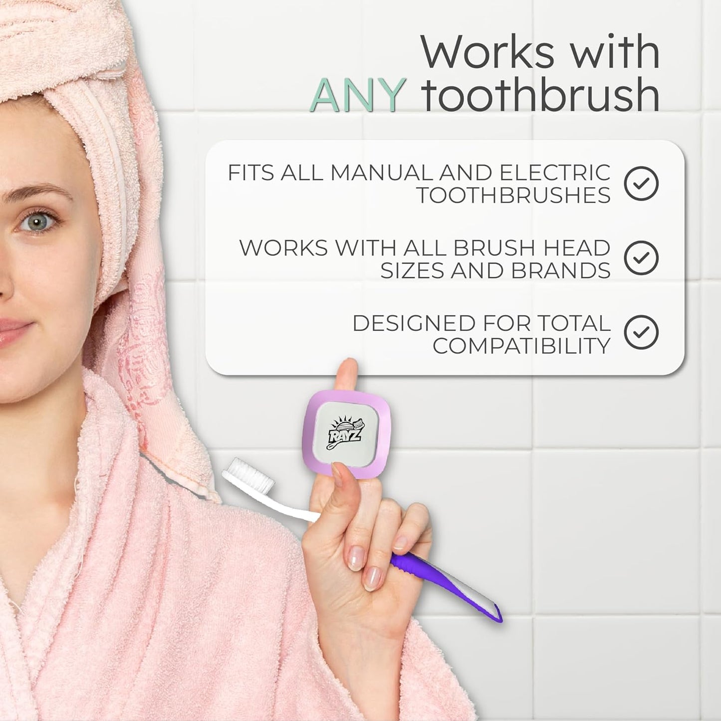 Rayz UV-C Toothbrush Sanitizer | Portable & Rechargeable | 99.9% Sanitization in 3 Minutes | Wall Mountable, Travel-Friendly & TSA-Approved (Lavender)