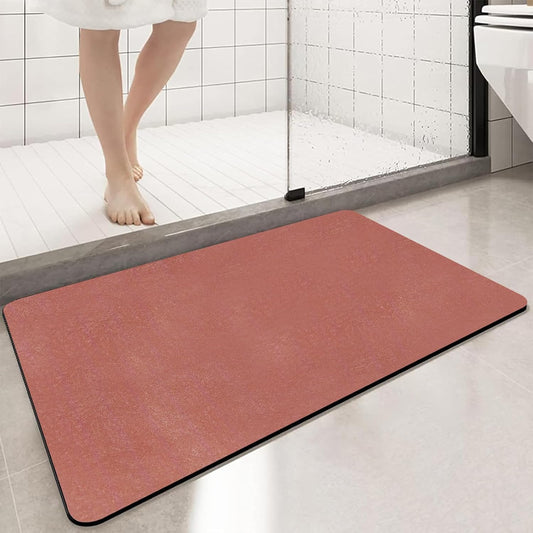 Diatomaceous Earth Bath mat Bathroom Rugs Super Absorbent Quick Dry Non Slip Bath Mat Thin Bathroom Floor Mats Fit Under Door-Shower Rug for in Front of Bathtub Shower, Brown, 15.7"x35.4"