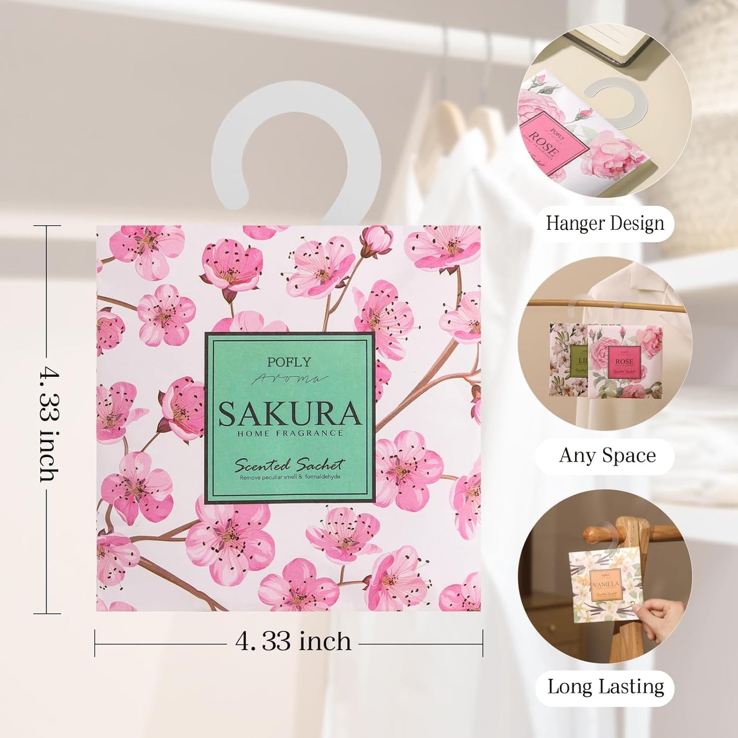 12 Packs Sakura Scented Sachets – Long-Lasting Air Freshener & Closet Deodorizer for Drawers, Closets, Cars & Wardrobes