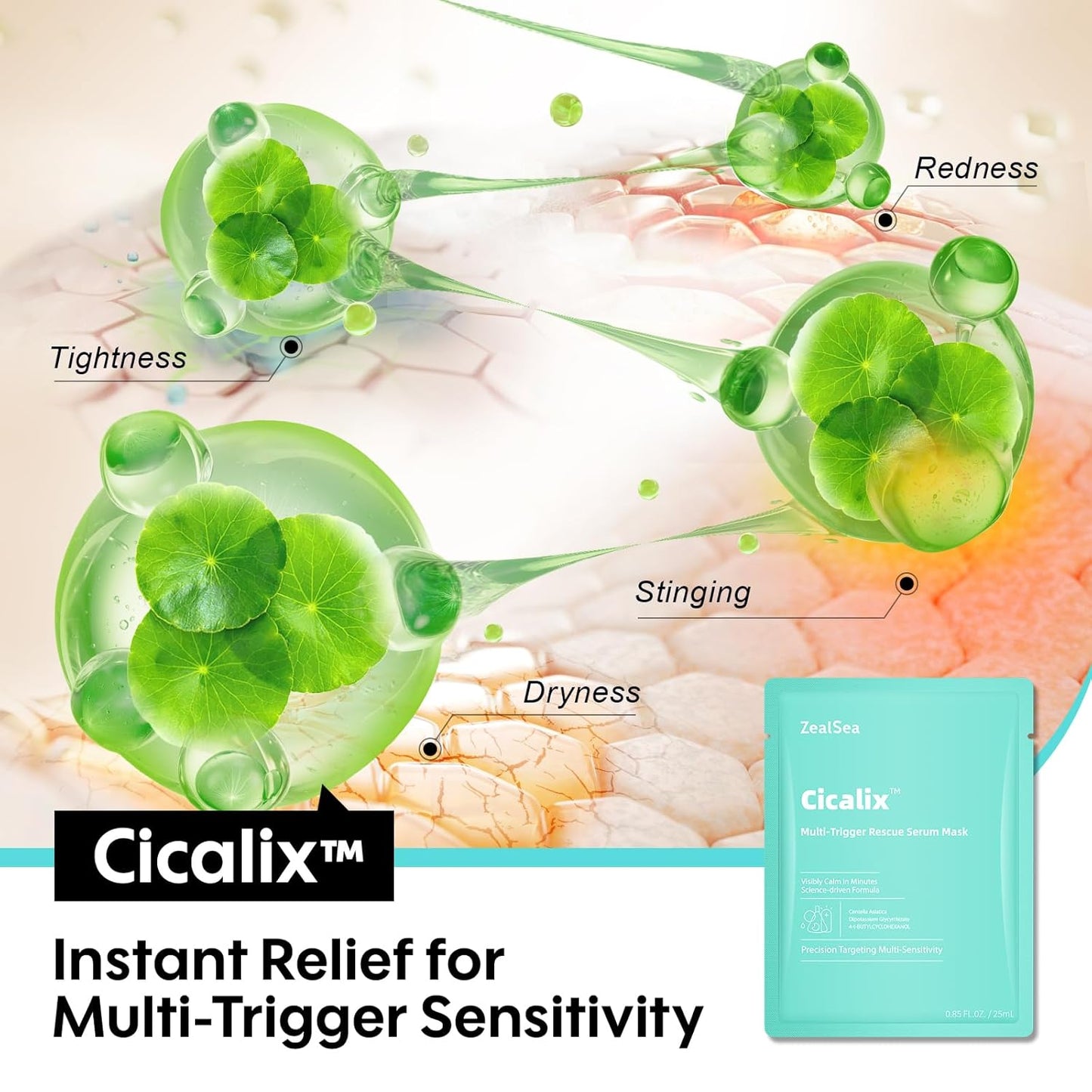 Cicalix Face Masks Skincare Set, ZealSea Derm Solution Sheet Mask for Multi-Trigger Sensitivity, Soothing & Calming, Strengthen & Restore Skin, Facial Mask with Cica & Ceramide, 10 Pack
