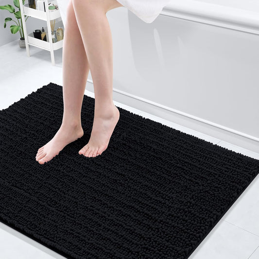 Arotive Luxury Chenille Bathroom Rug Mat, Extra Soft Thick Absorbent Shaggy Bath Rugs, Non-Slip Machine Wash Dry, Plush Bath Mats for Bathroom, Shower and Tub, 44x32, Black