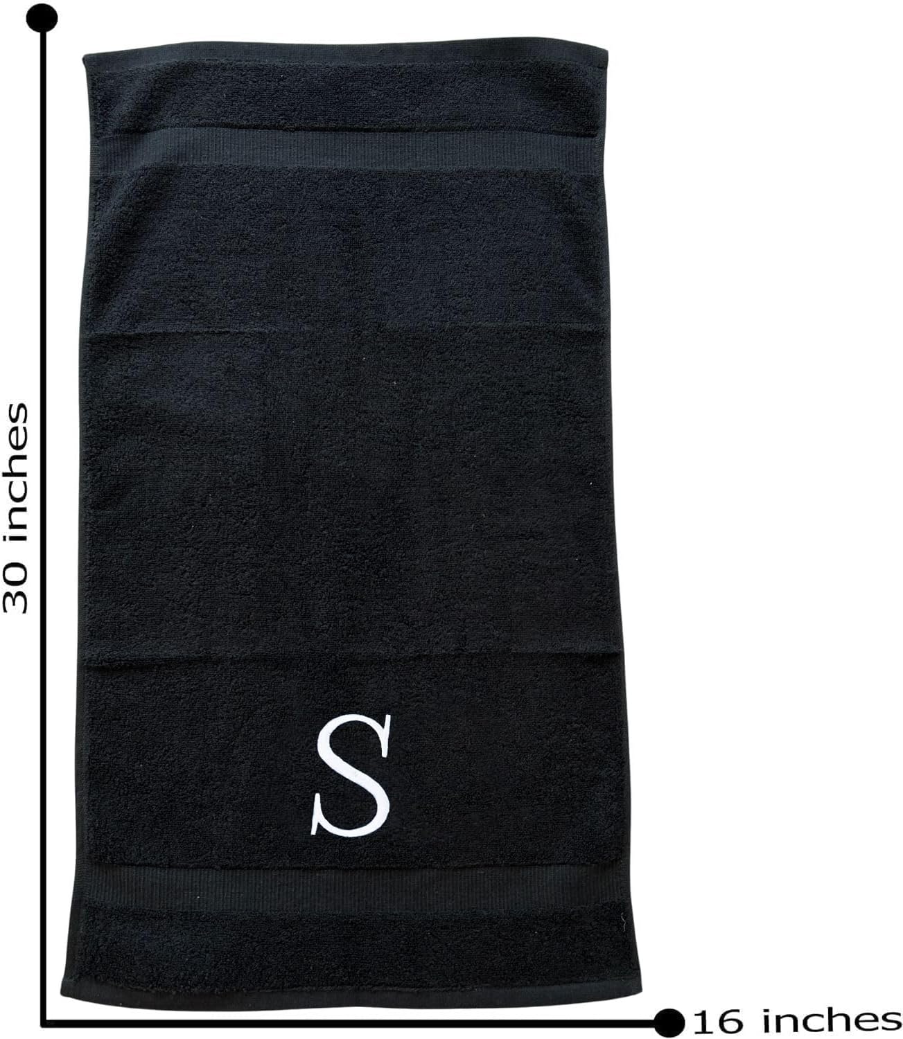 Black, Letter Hand Towel for Bathroom - Monogrammed Initial Hotel Quality Decorative Embroidered Towel for Powder Room, Spa - GOTS Organic Certified - Pack of 2, Letter S