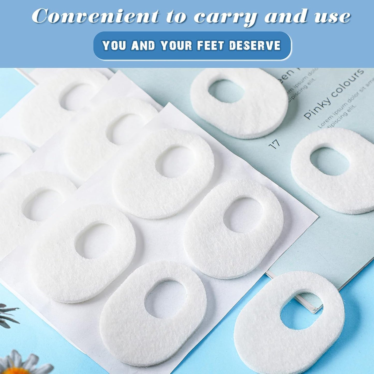 WILLBOND 48 Pack Callus Pads Soft 1/4" Thick Oval Shape Corn Pads 1/8" Felt Callus Cushions Adhesive Corn Protectors for Men Women Feet Toes Pain Relief(White, 1/4 Inch)