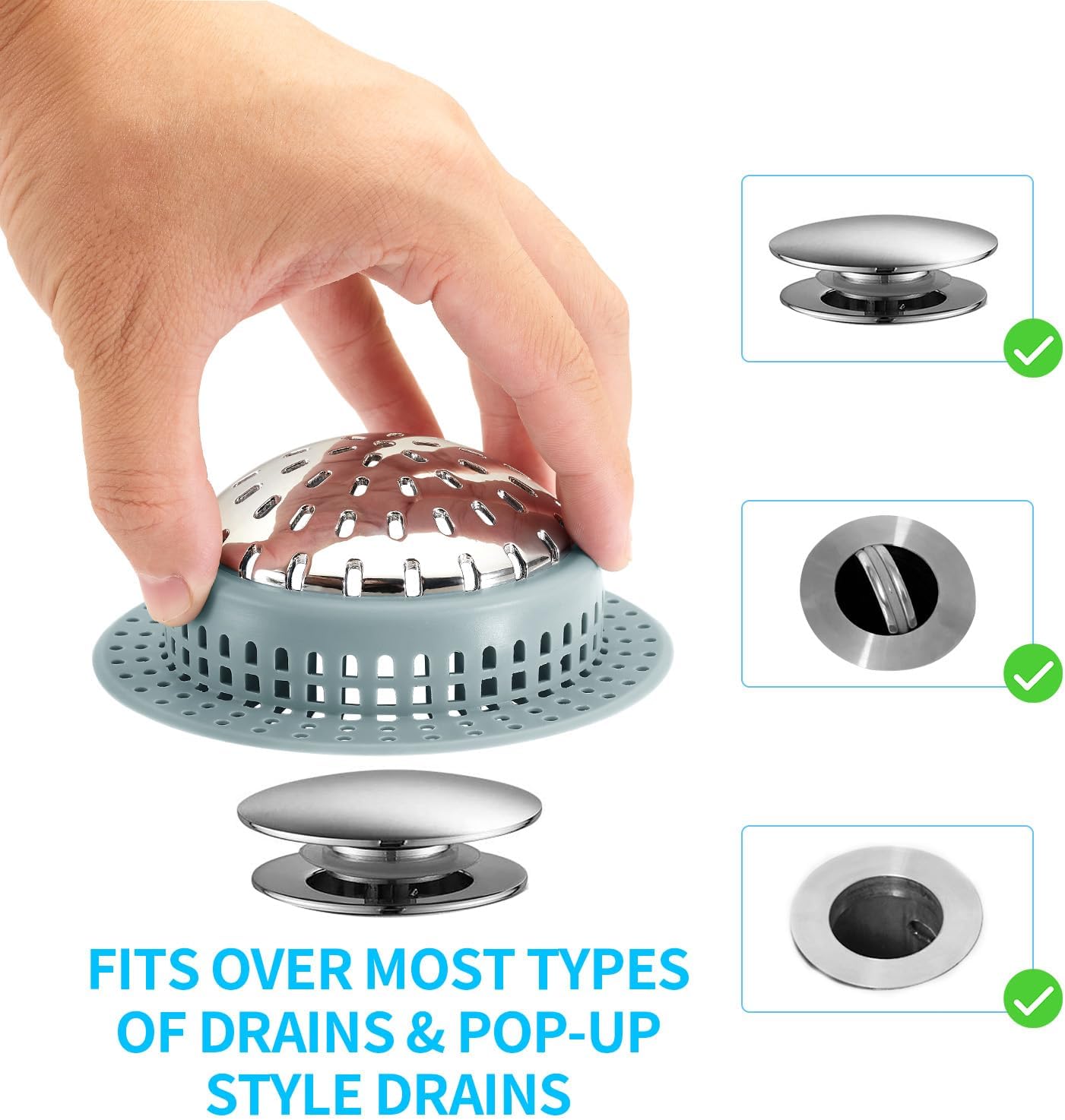 Shower Drain Hair Catcher, Shower Drain Cover, Bathtub Drain Hair Catcher for Pop-Up & Regular Drains